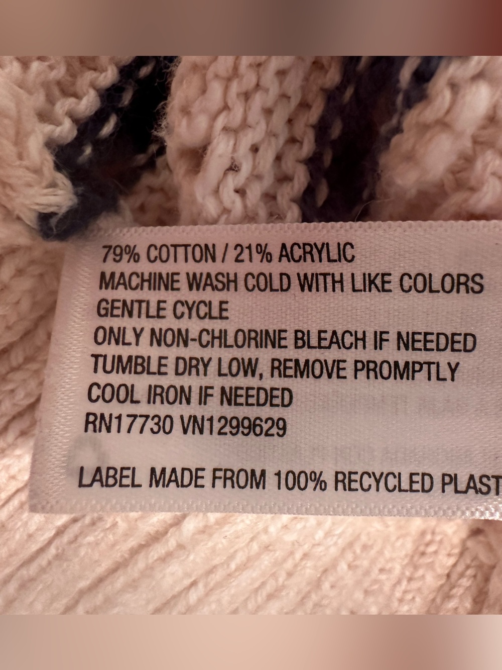 Knox Rose Cream Striped Open-Knit Crewneck Sweater Cotton Layer Sz L - Picture 8 of 8
